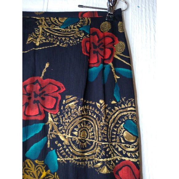 Vtg California Krush Maxi Skirt Women's M Black Floral Boho Rayon Crepon Pull On - Picture 2 of 6